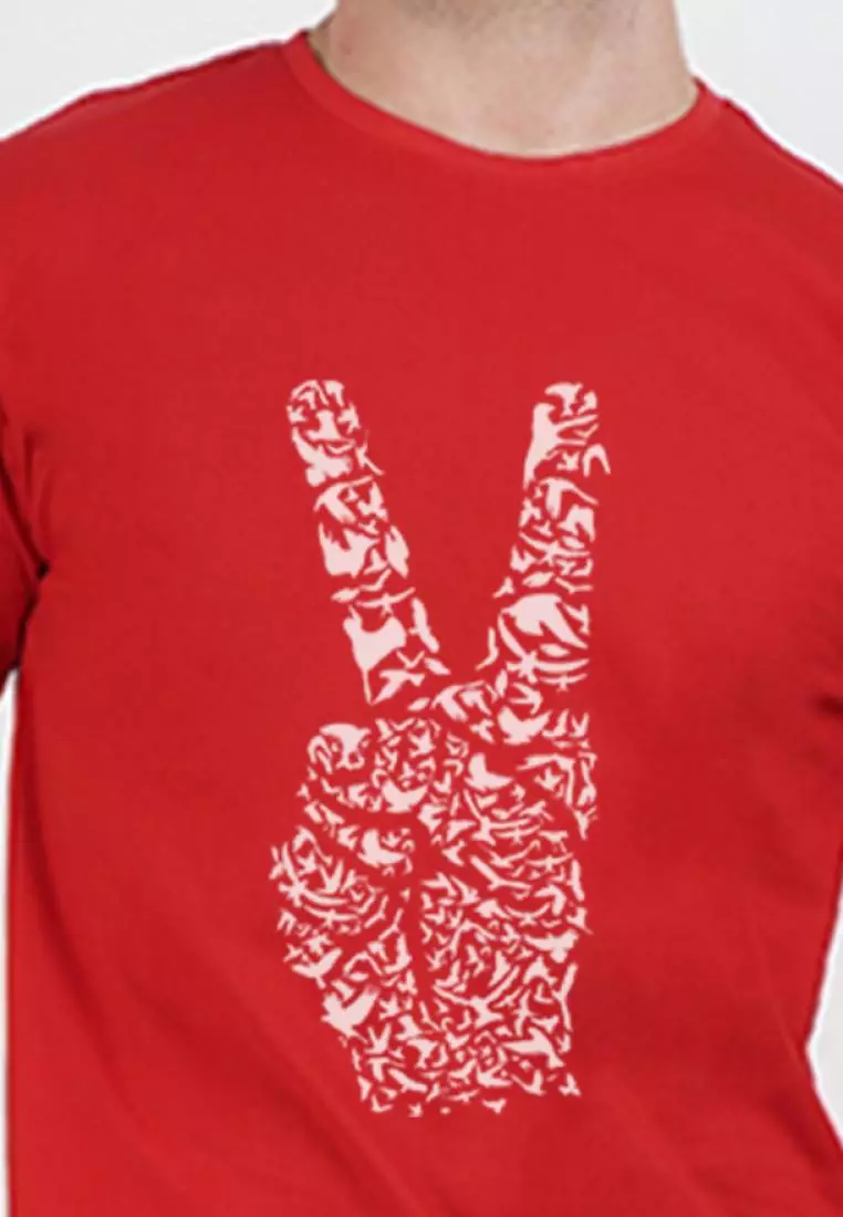 Peace Graphic Red Cotton Short Sleeve Regular Fit Tee