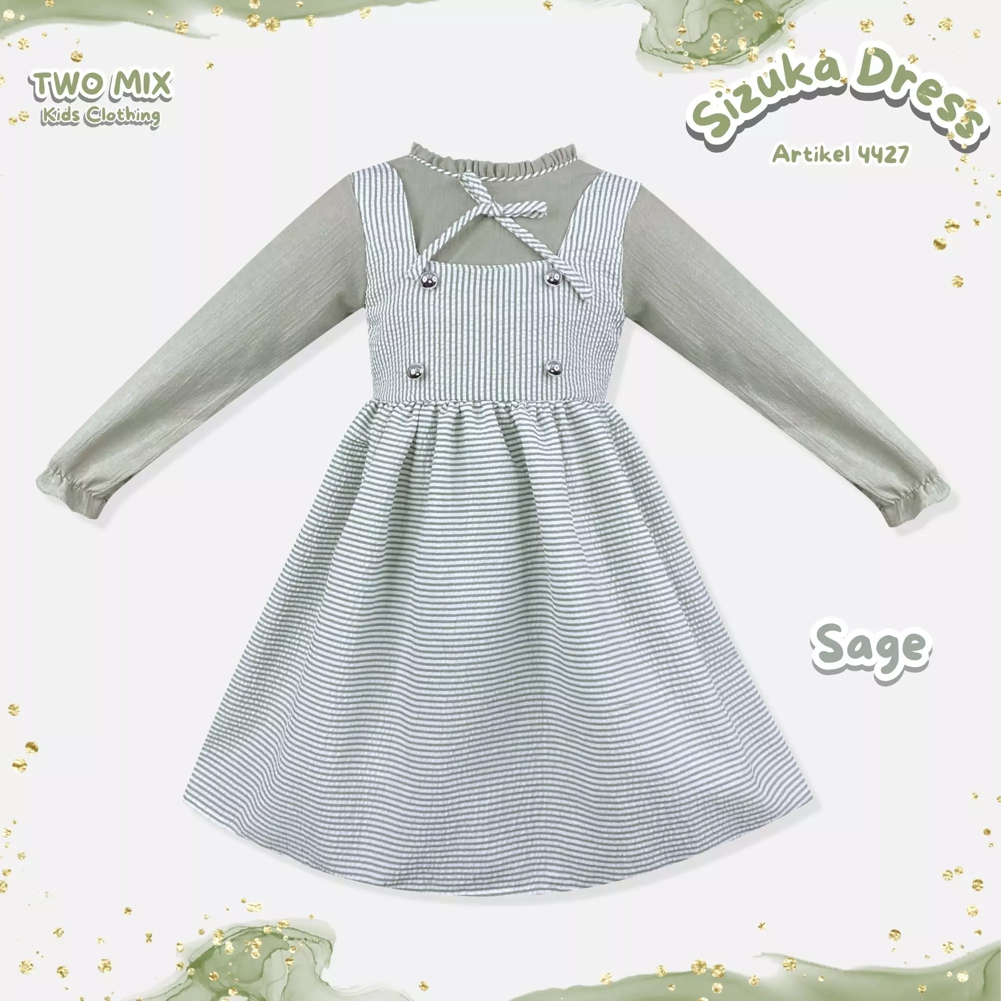 Two Mix - Sizuka Dress Baju Anak Perempuan Lebaran 2025 1-12 Tahun 4427 Sage
