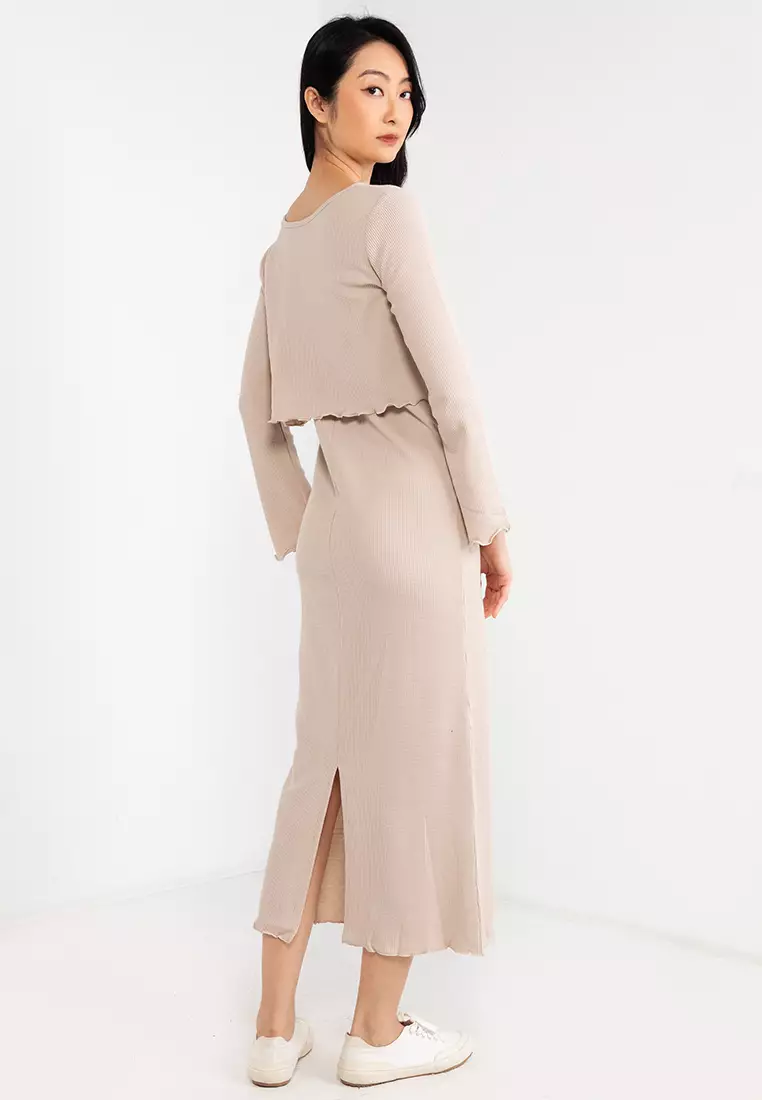 Waffle Cardigan Layered Long Dress