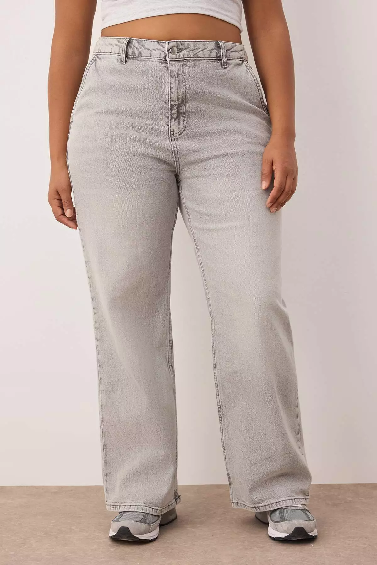 Gray High Waist Wide Leg Plus Size Jeans Tbbss24Cj00048