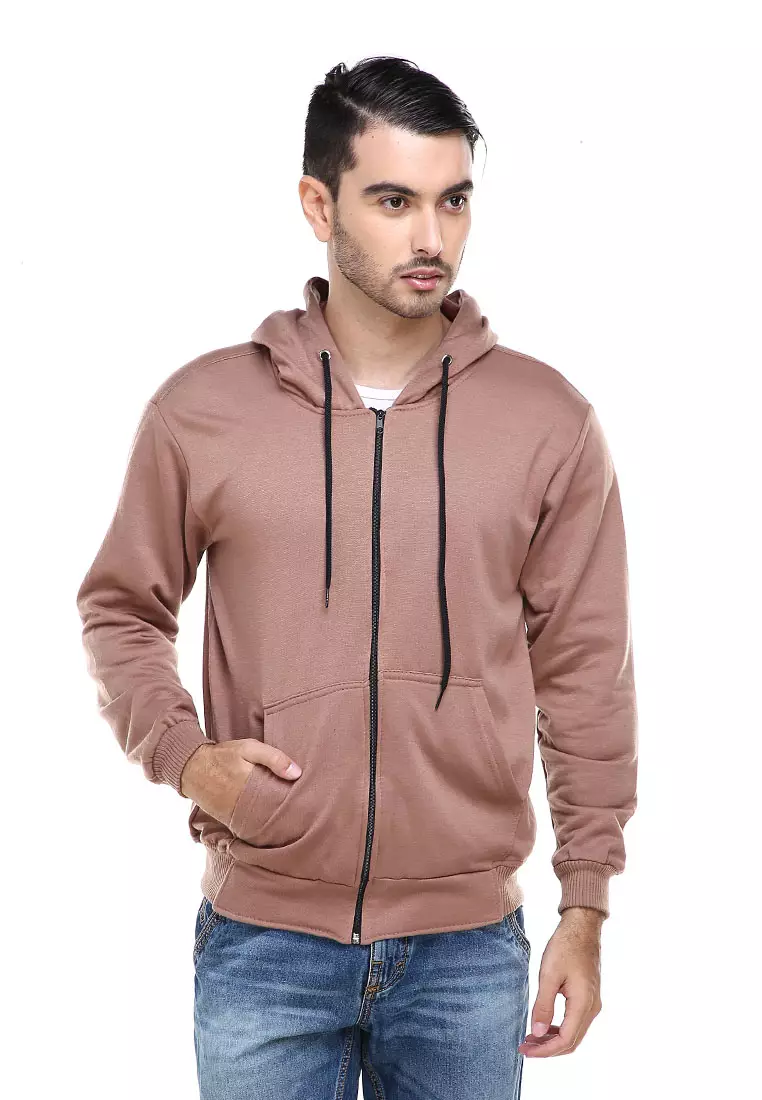 Clover Jaket Sweater Hoodie Polos Pria Casual Plain Jacket Material Fleece ORIGINAL - Mocca