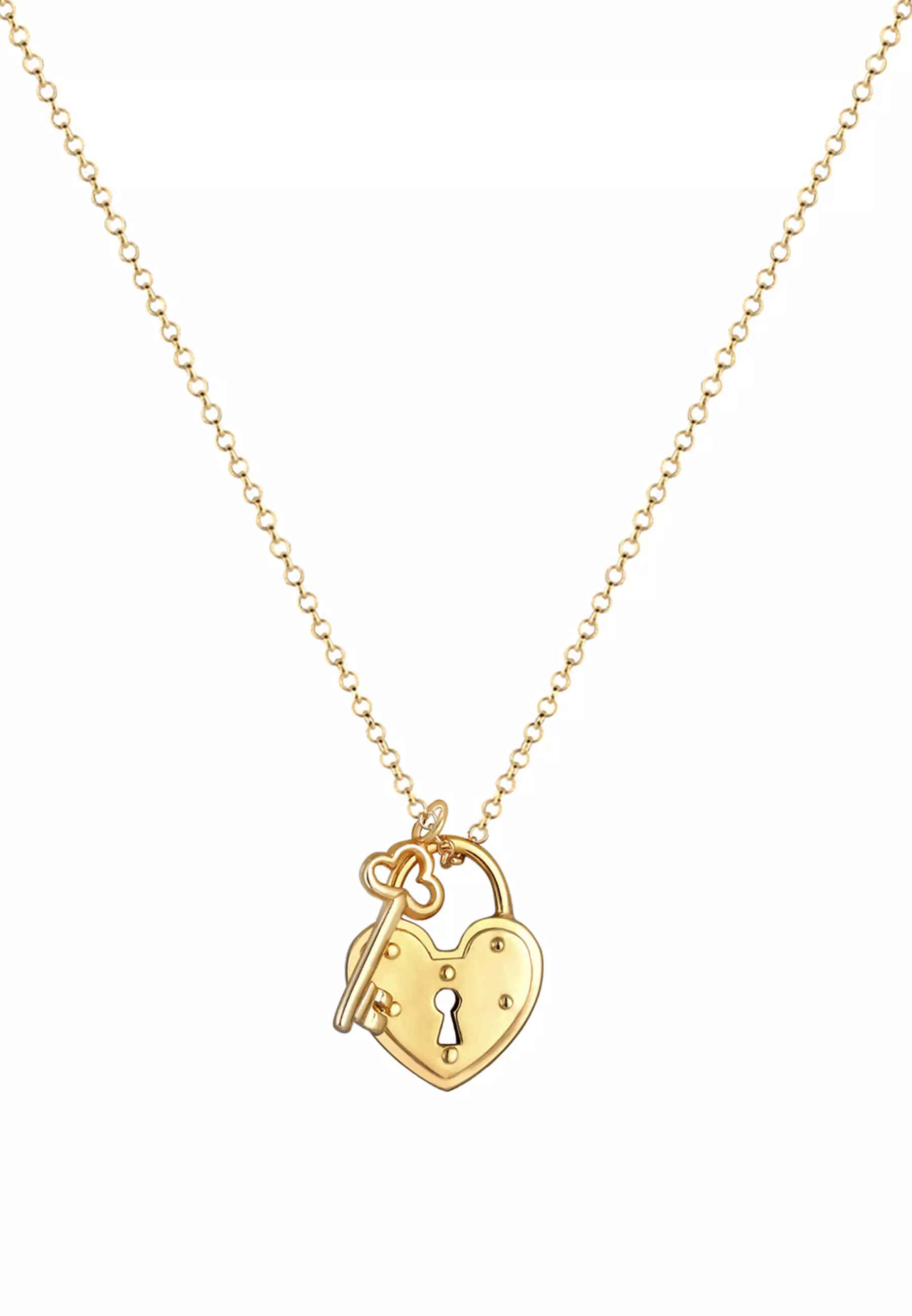 Necklace Lock Key Heart Love Gold Plated