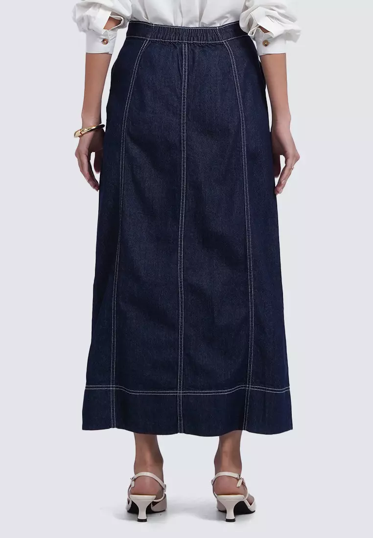 A-Line Maxi Denim Skirt DARK BLUE