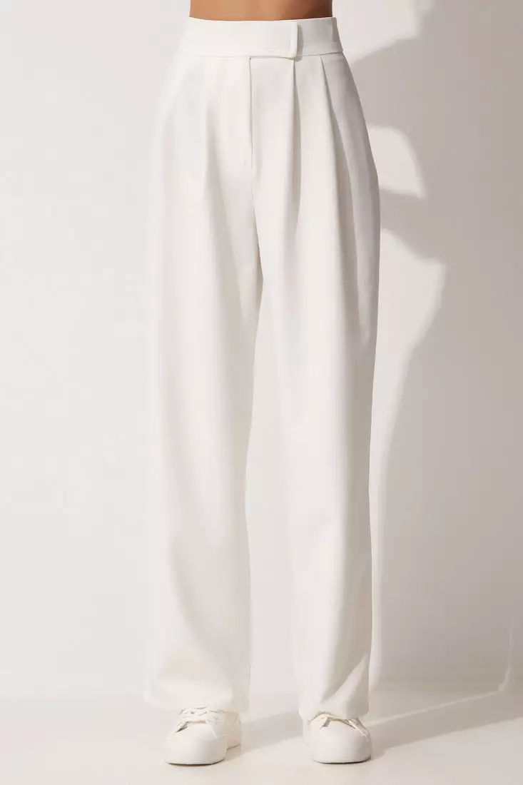 White pleated pants sale womens