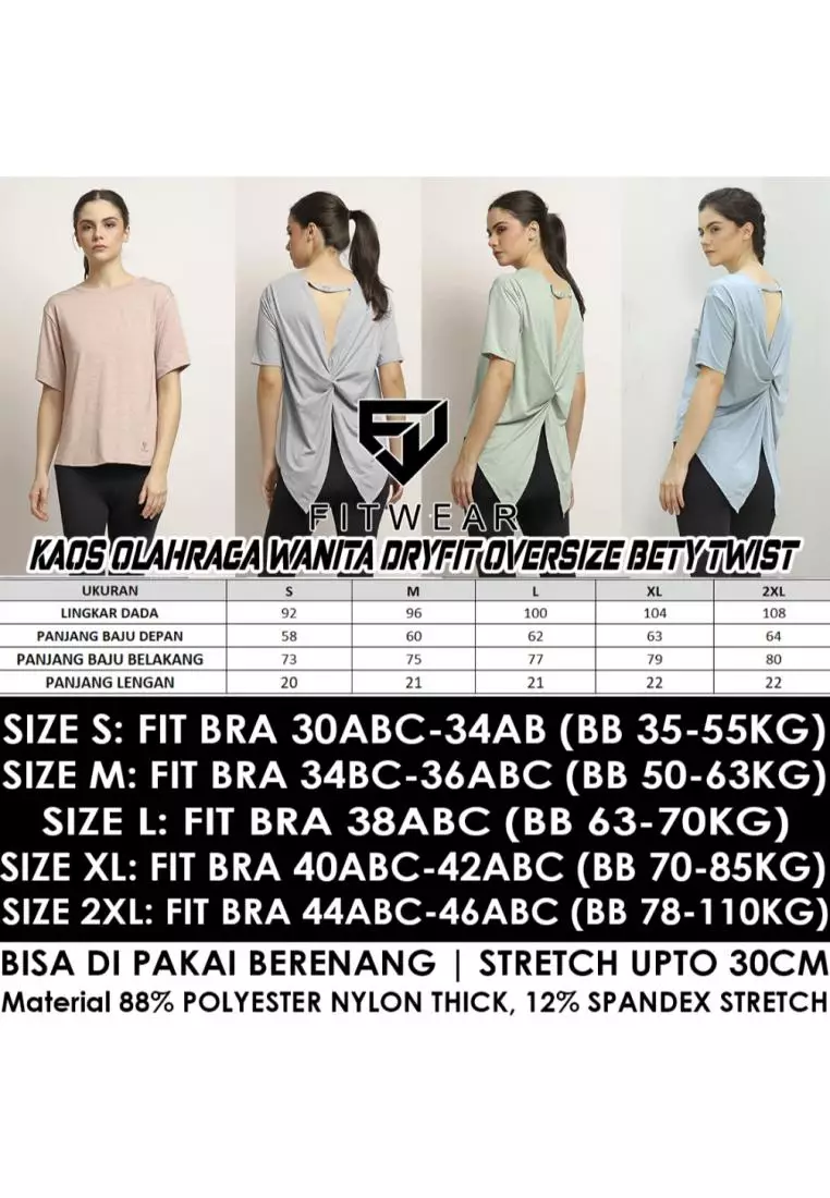 Fitwear - Kaos Olahraga Wanita FITWEAR DRYFIT OVERSIZE BETTY BACK TWIST TIE S/S - QUEEN BLUE