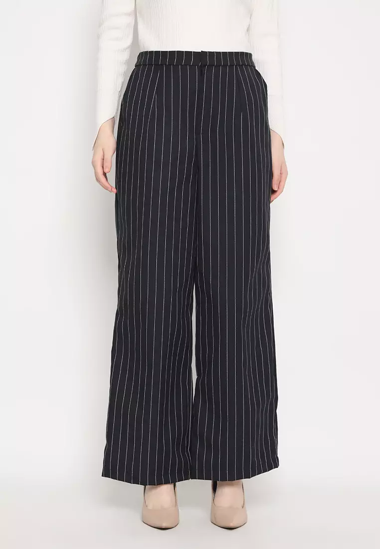 Sripe Long Cullot Black By Brilliant Girl Warna HITAM