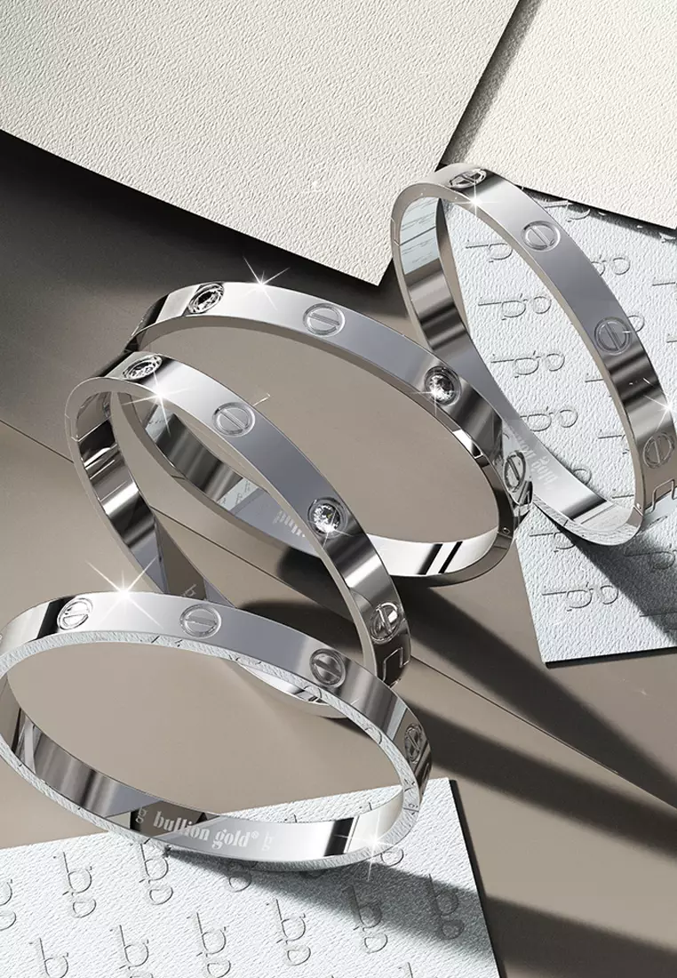 Carmello Stainless Steel Bangle in White Gold