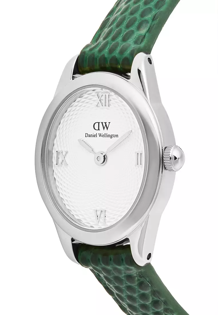 Ophelia Mini Green Lizard White Guilloché Silver - Women Watch Stainless Steel Leather Strap watch DW Official Authentic Original