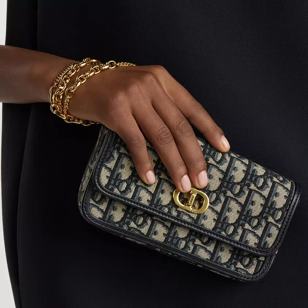 Small Miss Caro Pouch with Chain Oblique Jacquard Blue