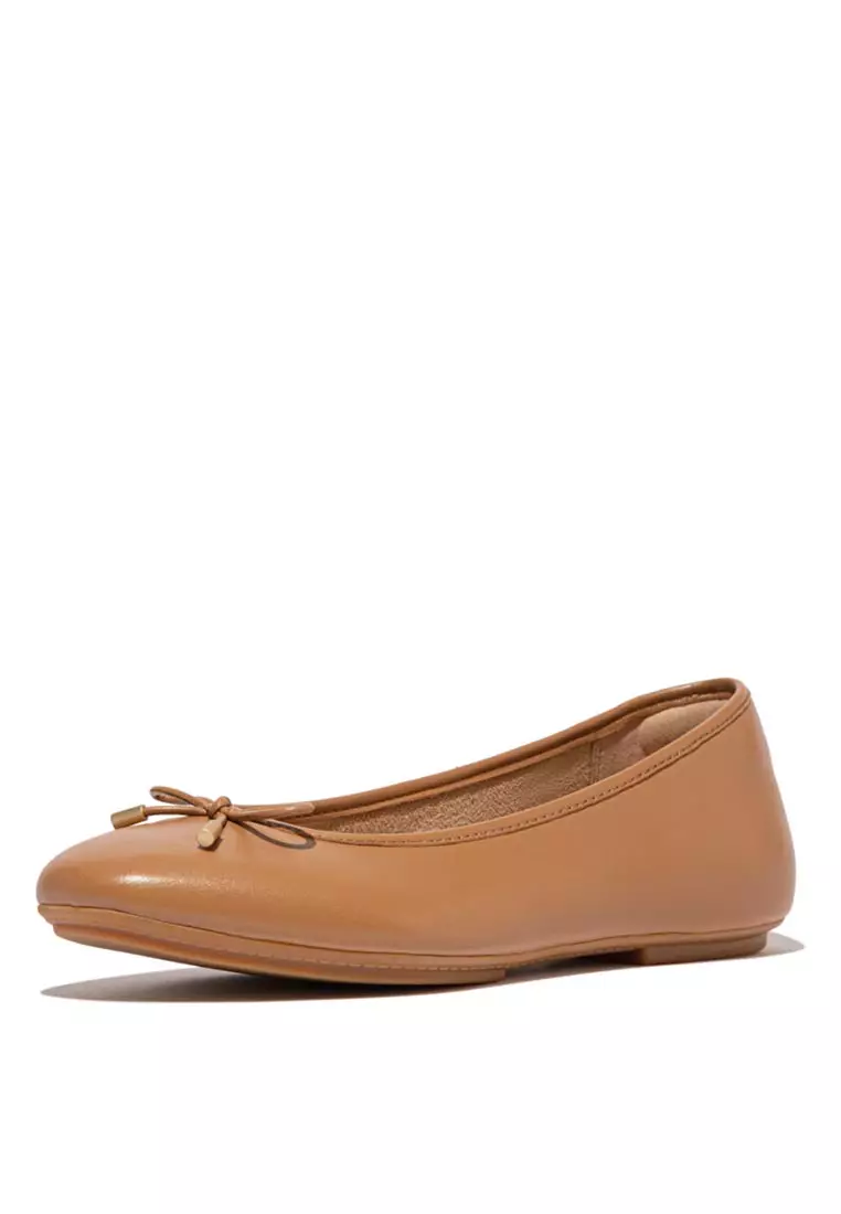 FitFlop DELICATO Bow Soft Leather Ballet Flats - Desert Tan (HX8-A69)