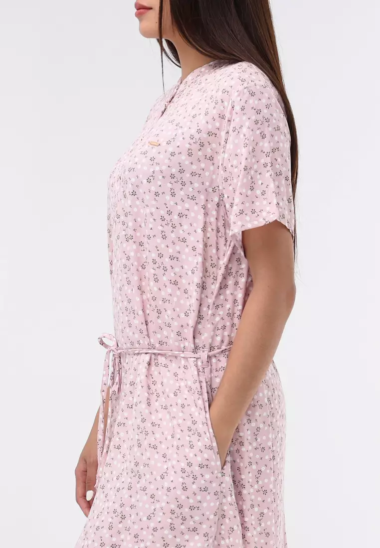 Woven Printed Linen Short Sleeve Dress