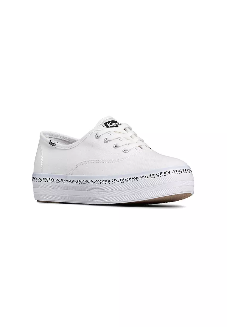 Women's The Platform Canvas Spot Stripe Foxing Sneaker White (WF67826)