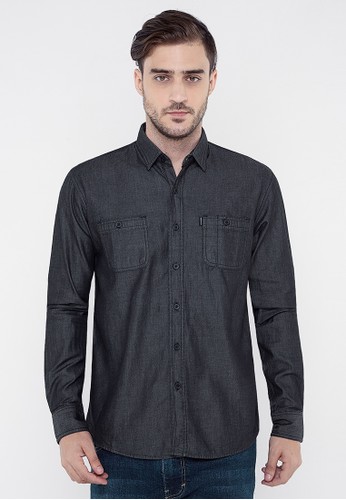Jual Screenplay Kemeja Polos Chambray Grey Dark Denim