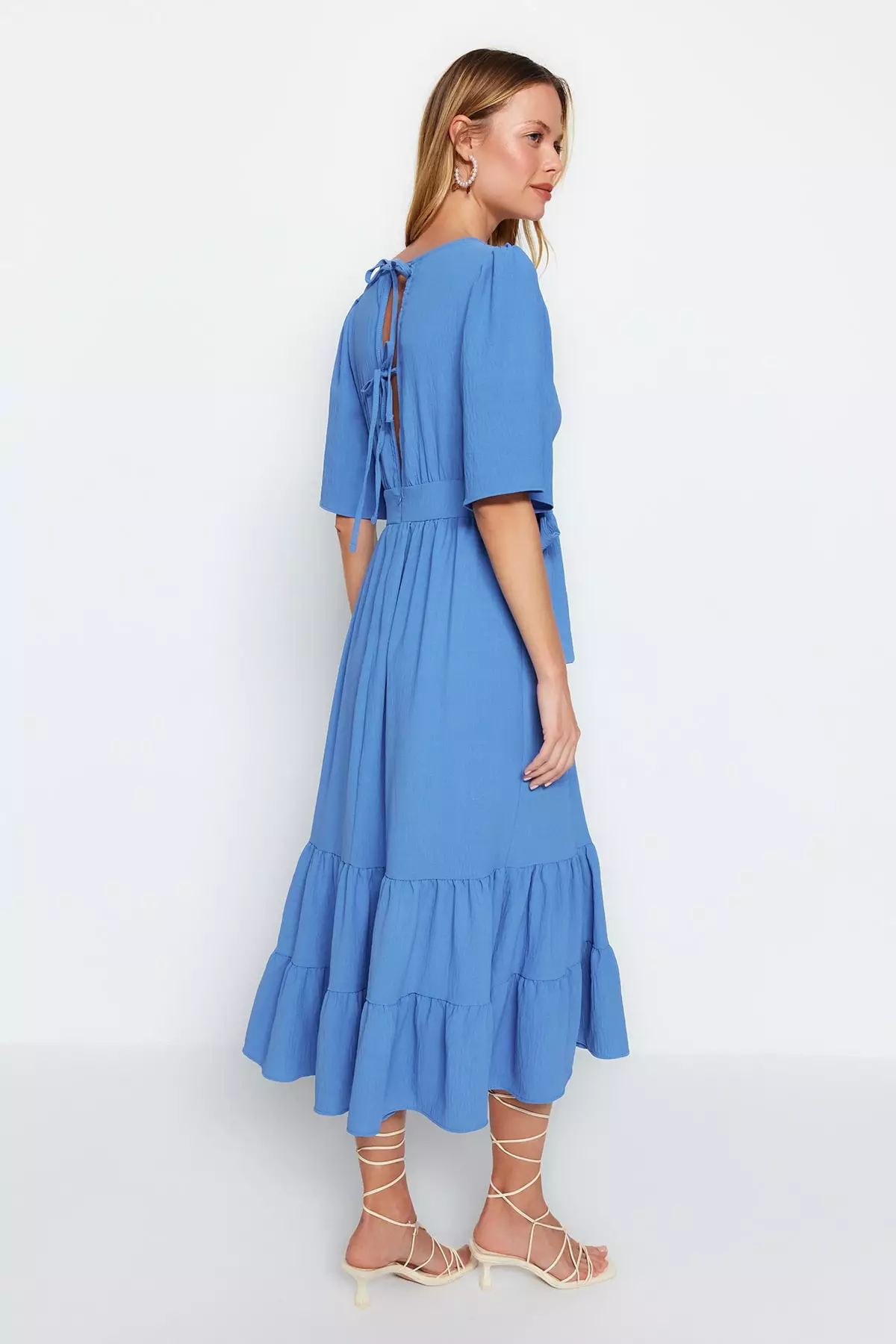 Belted Tie Detail Midi Dress