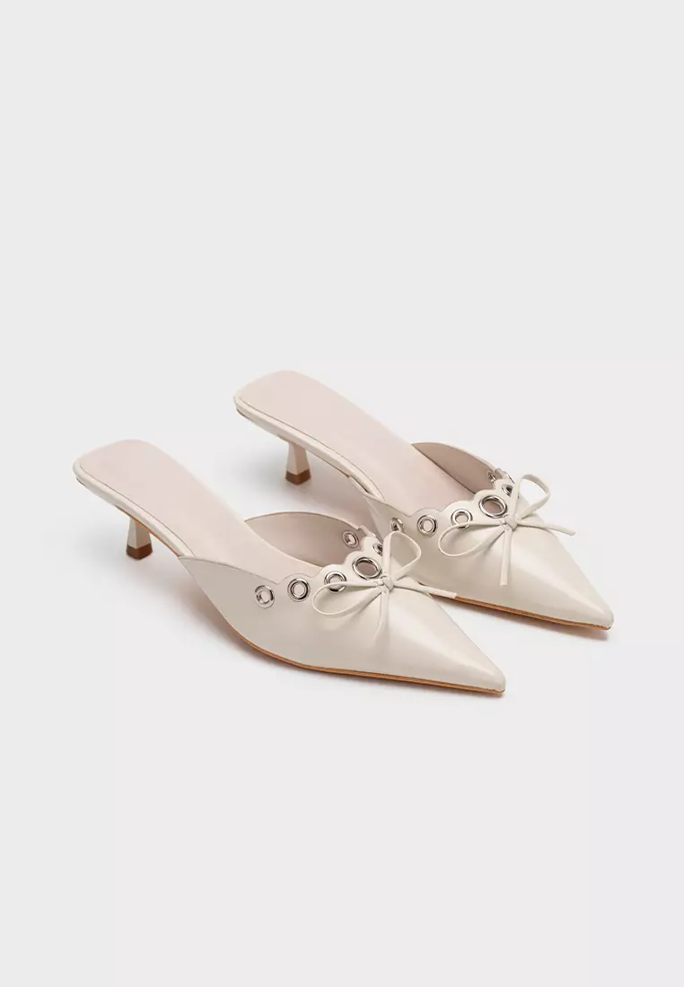 尖头镂空装饰中跟穆勒鞋