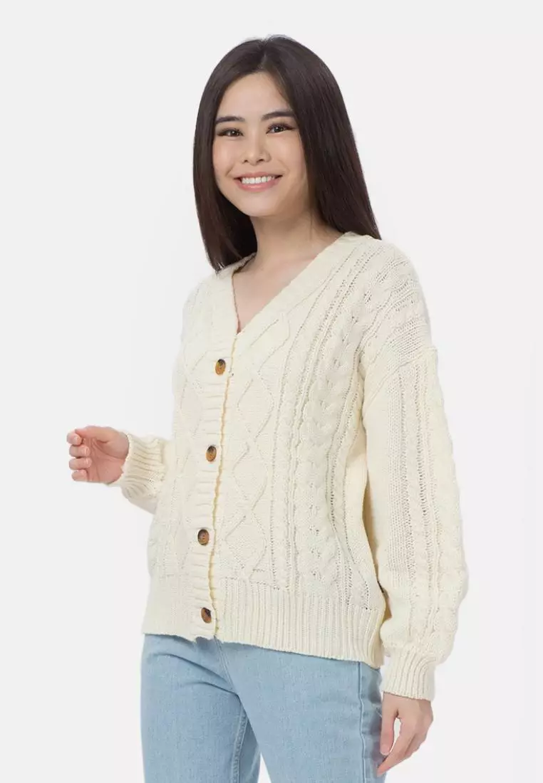 Cable Knit Cardigan in White
