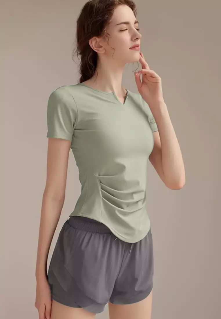 Aeries Top Sport Shirt – Breathable & Stretchable Workout Tee Women V-Neck Short Sleeve Workout Gym Fitness