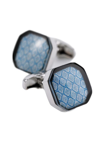 Kings Collection silver Octagonal Blue Pattern Cufflinks (KC20302) 0AD81ACFD212F9GS_1