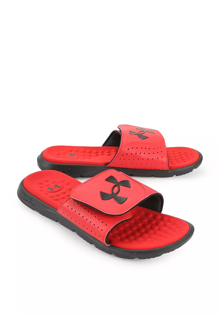 Red under armour slides hot sale