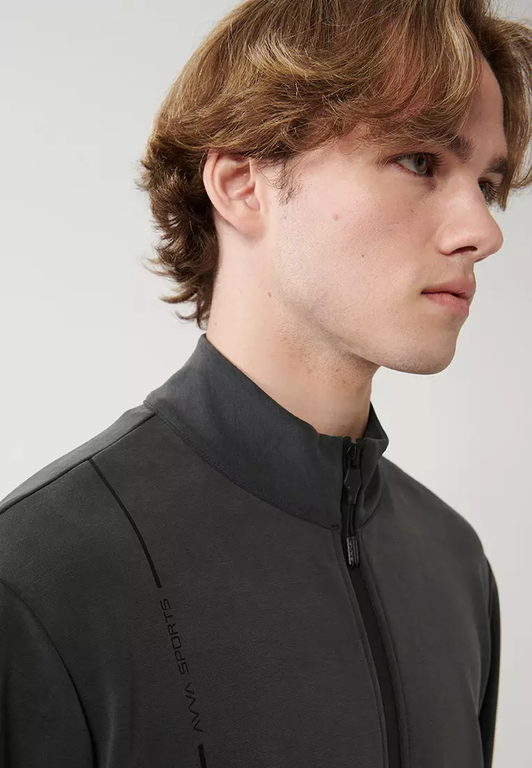 Men's Anthracite Stand Collar Printed Soft Touch Printed Sweatshirt A41Y1225