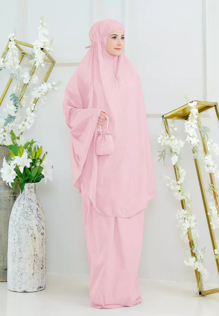 Cotton Bee - Tiara Pearl Prayer Set | Mukena Traveling Polos 2in1 - Shine Pink