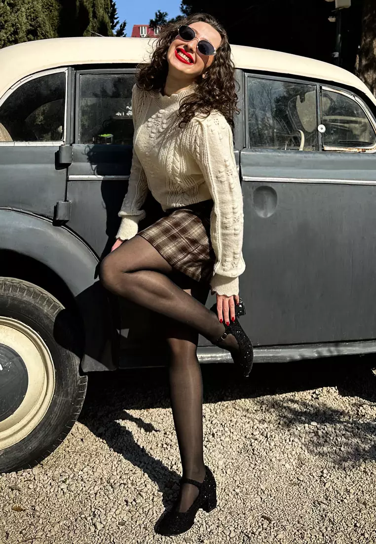 黑色花呢瑪莉珍涼鞋