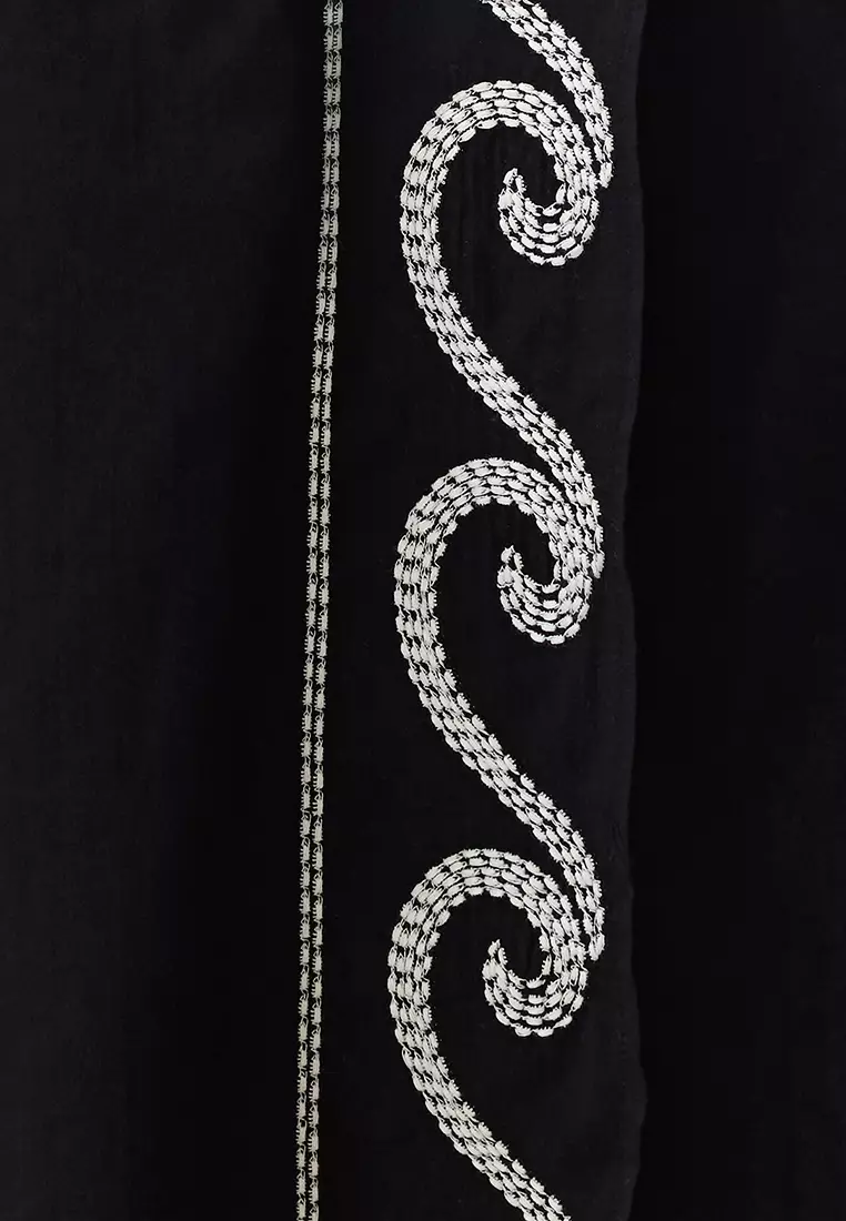 Black Woven Flounce One Shoulder 100% Cotton Blouse Skirt Beach Suit TBESS24AU00009