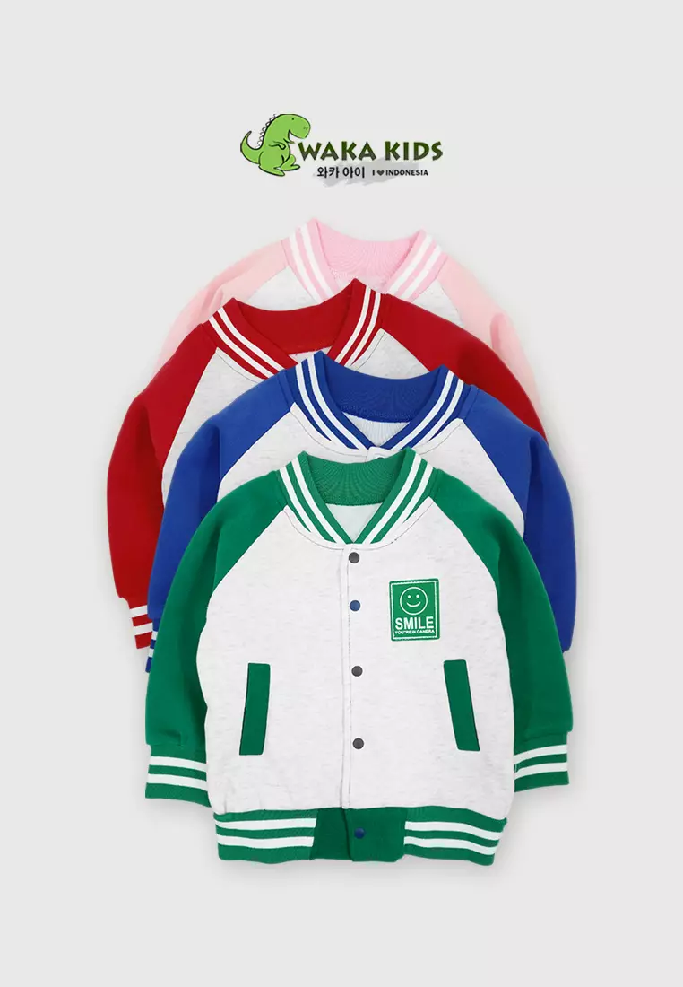 Wakakids Jaket Varsity Baseball Anak Laki Laki Logo Patch 4462 Venrz Hijau