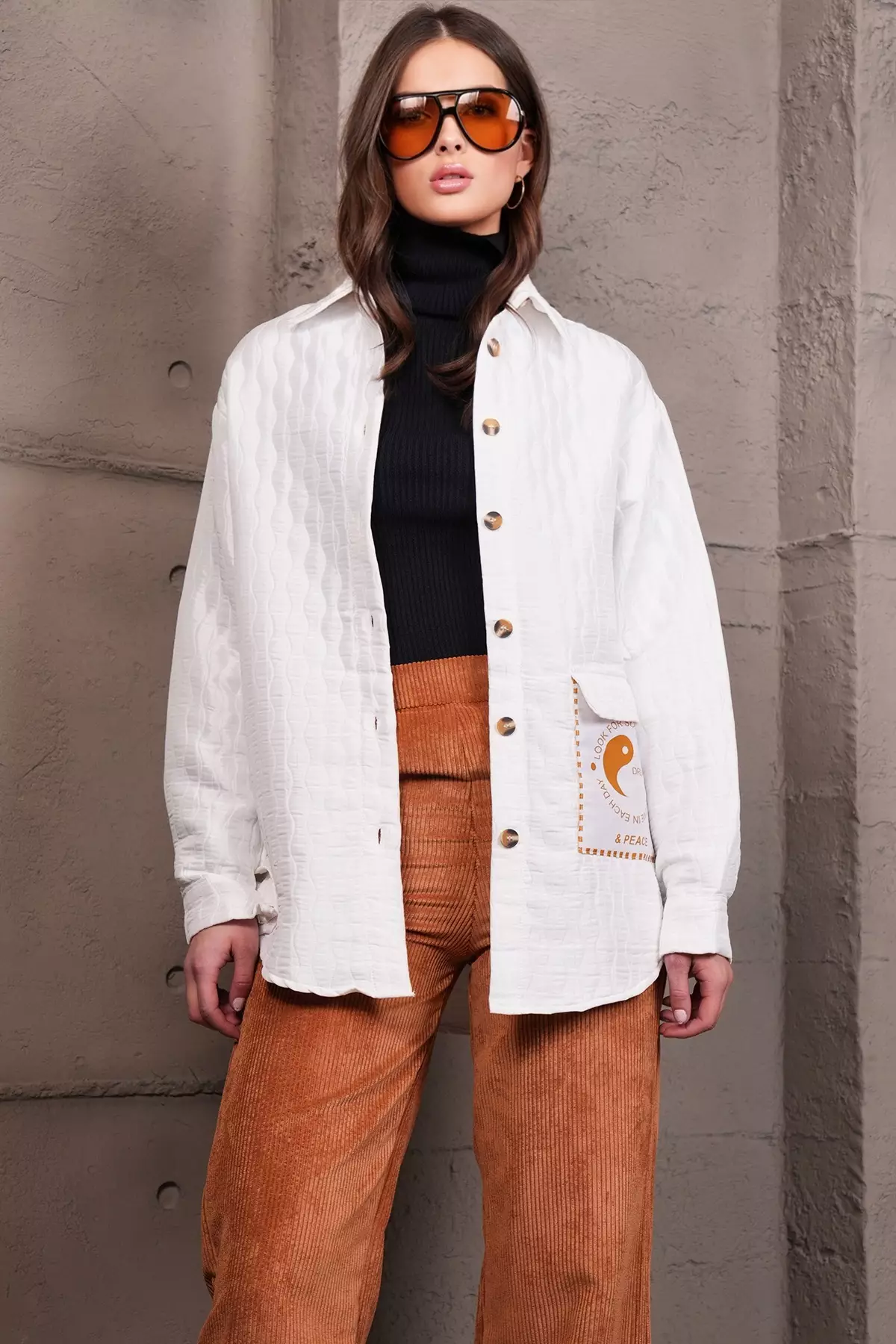 Women'S White Pocket Detailed Quilted Shirt Jacket Alc-X14986