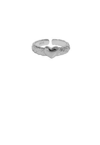Glamorousky silver 925 Sterling Silver Fashion Simple Heart Textured Geometric Adjustable Open Ring 7DC35ACD945B00GS_1