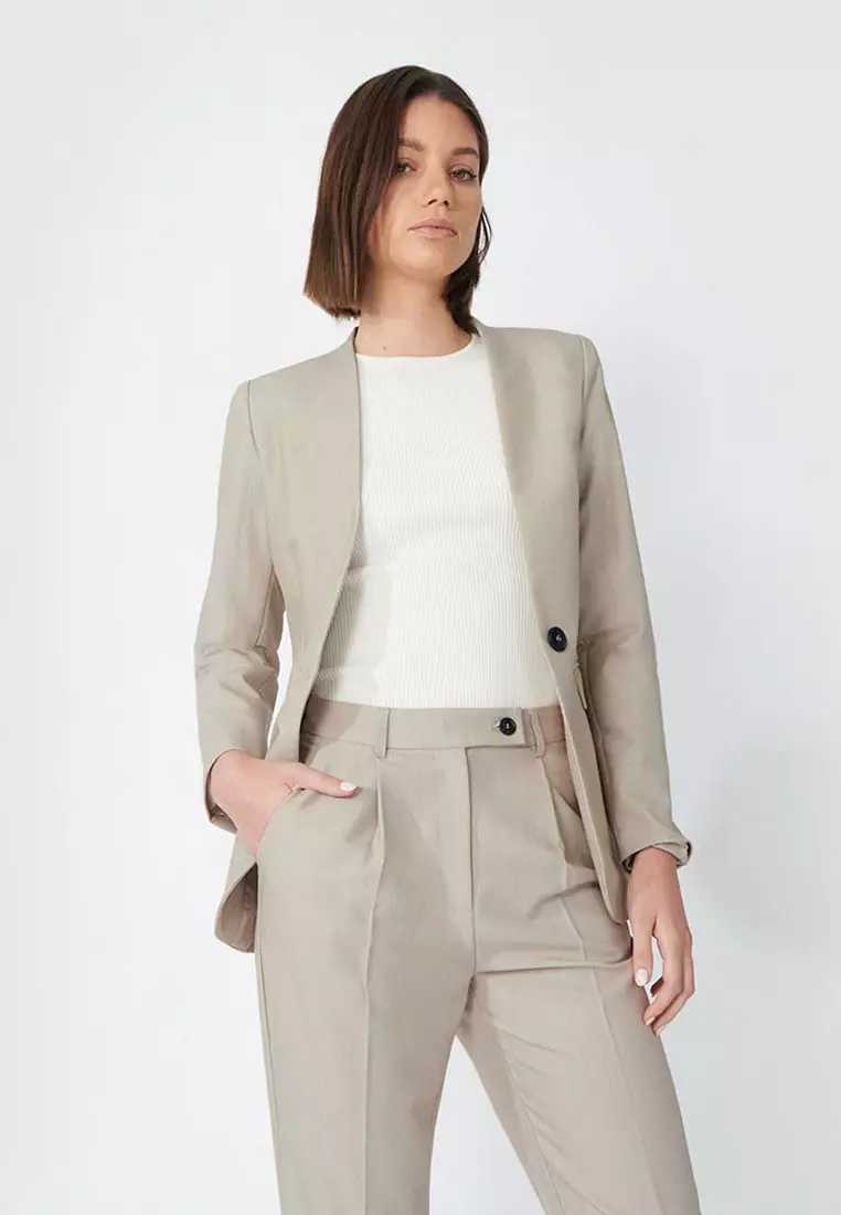 White collarless jacket womens sales