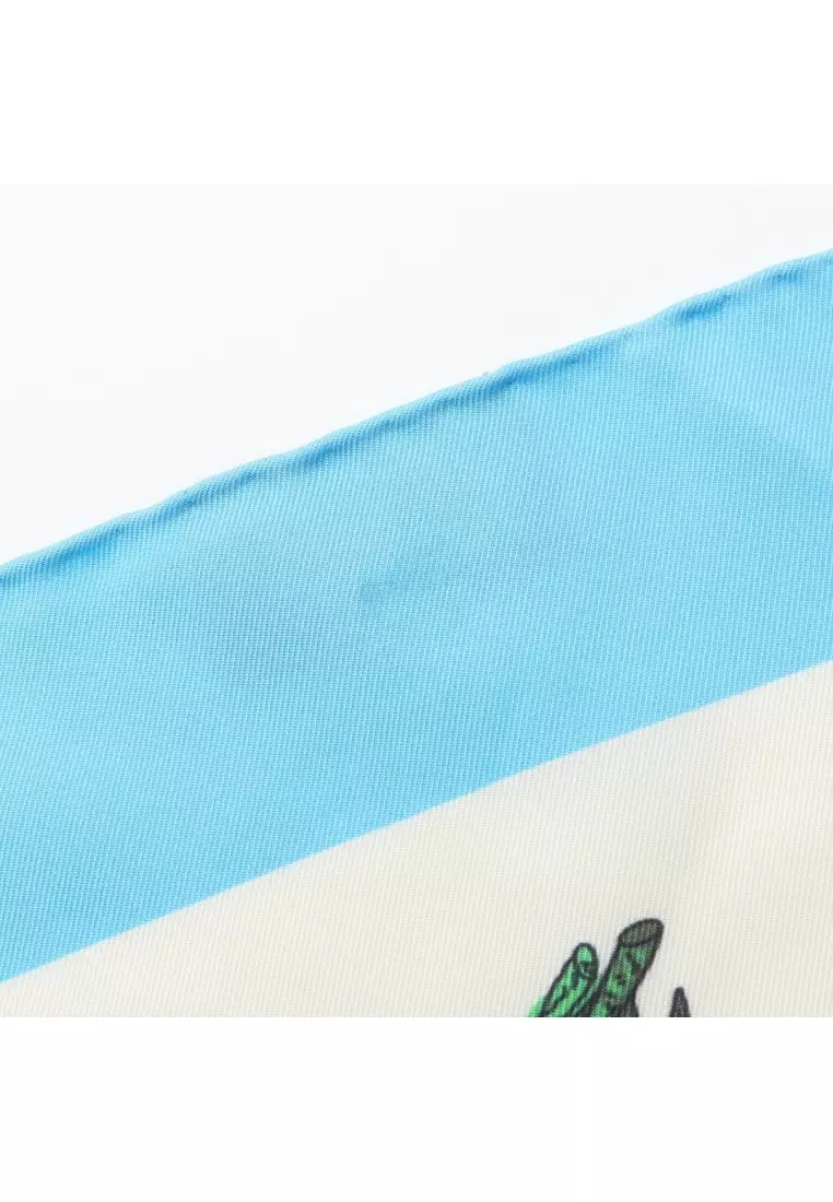 Pre-Loved Gucci GUCCI × Doraemon scarf floral pattern silk Light blue multicolor