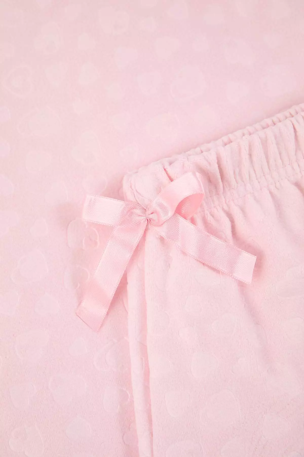 Powder Heart Patterned Ruffled And Pocketed Knitted Pajama Set Thmaw26Pt25