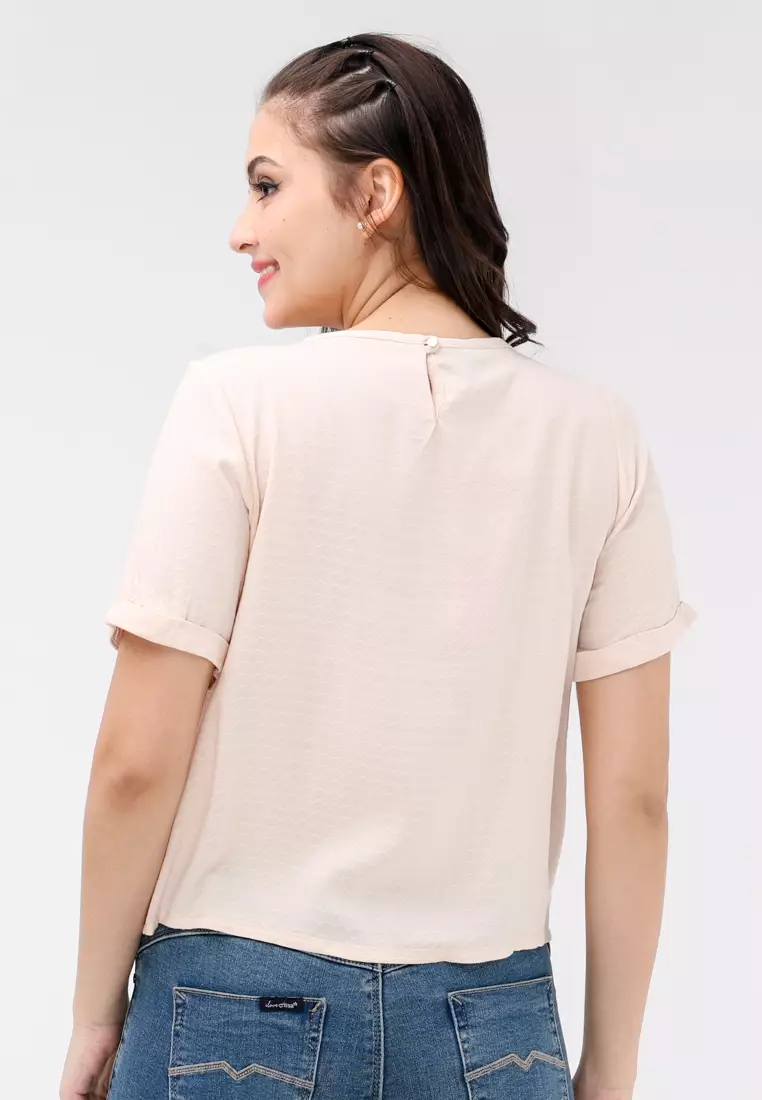 Textured Woven Short Sleeves Blouse