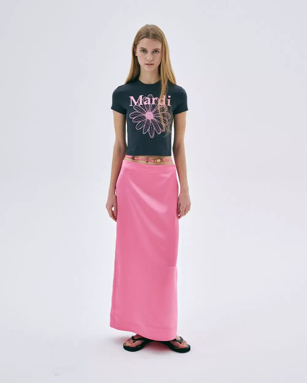 Cropped Tshirt FLOWERMARDI Charcoal Pink