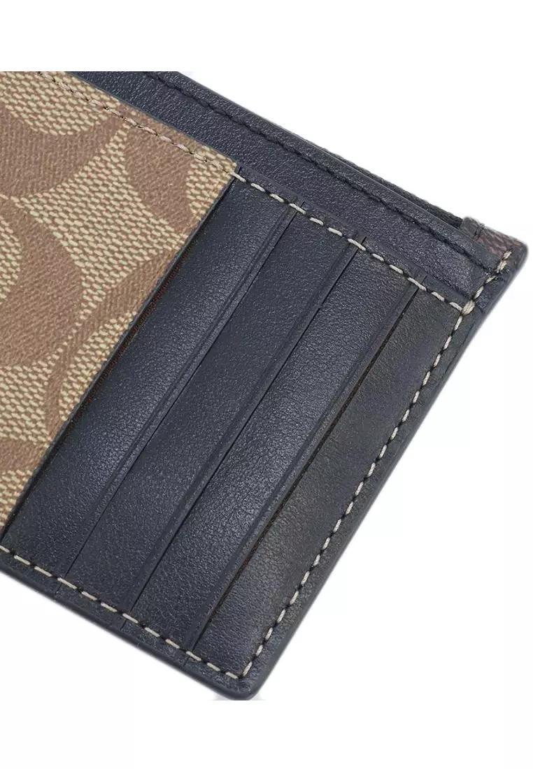 Zip Card Case In Blocked Signature Canvas - Brown