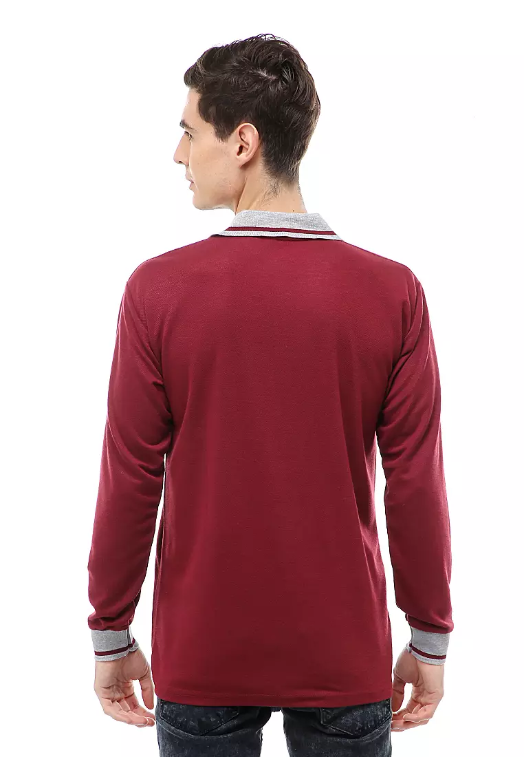 Jack Atasan Formal Pria T-Shirt Kaos Polo Polos Long Sleeve Material Cotton ORIGINAL - Maroon