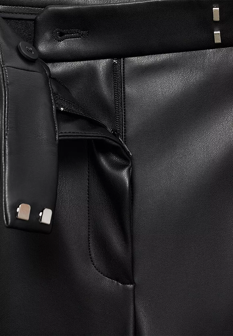 Leather-Effect Wide-Leg Trousers