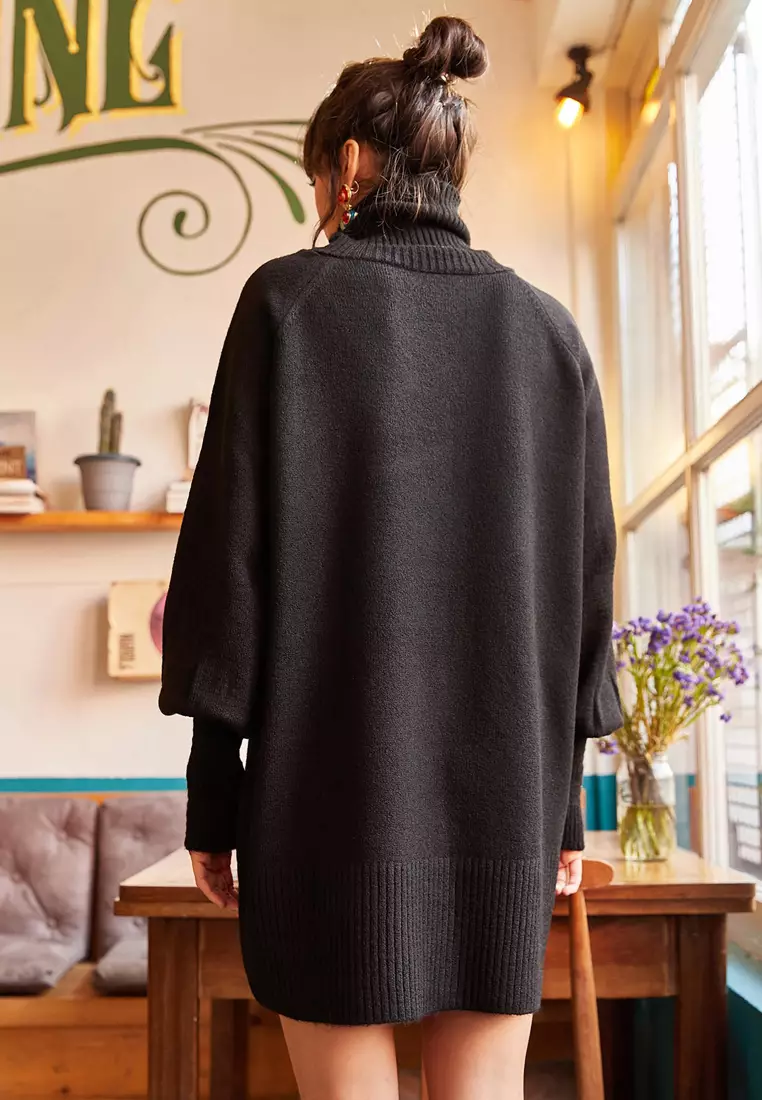 Turtleneck Balloon Sleeves Knitted Dress