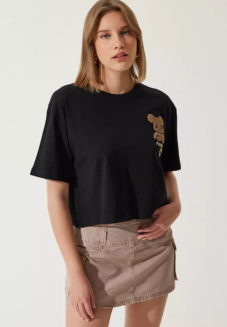 Cotton Embroidery Crop T-Shirt