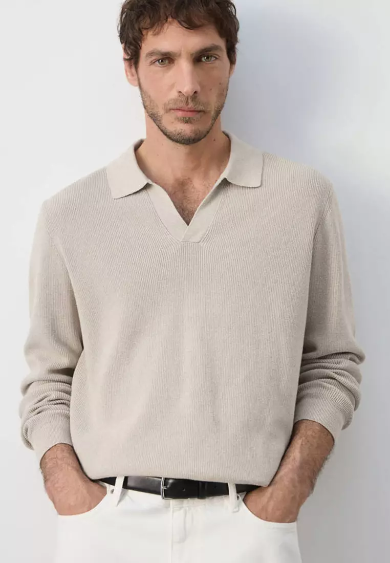 100% Cotton Ribbed Knit Polo Shirt