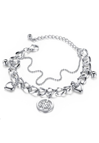 YOUNIQ YOUNIQ VERS Tree Silver Titanium Steel Chain Bracelet with Heart Dangle B6F37ACA1BFD33GS_1