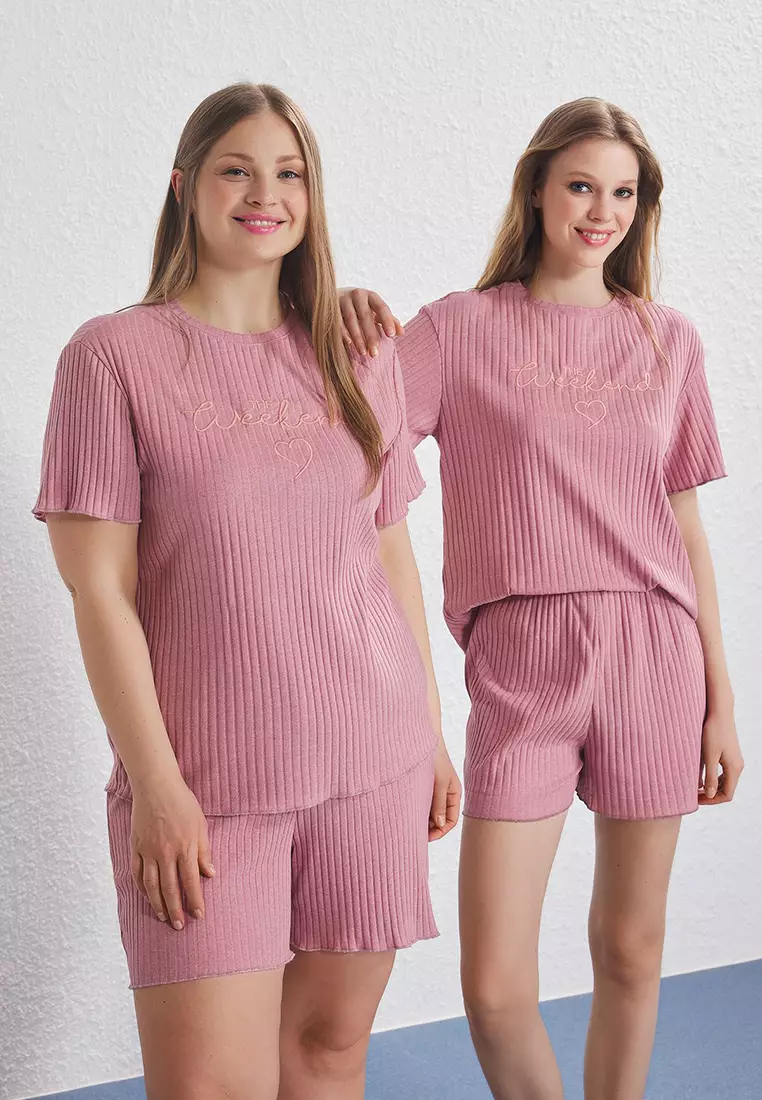 Dusty Rose Crew Neck Camisole Knitted Pajama Set TBBSS25AI00118