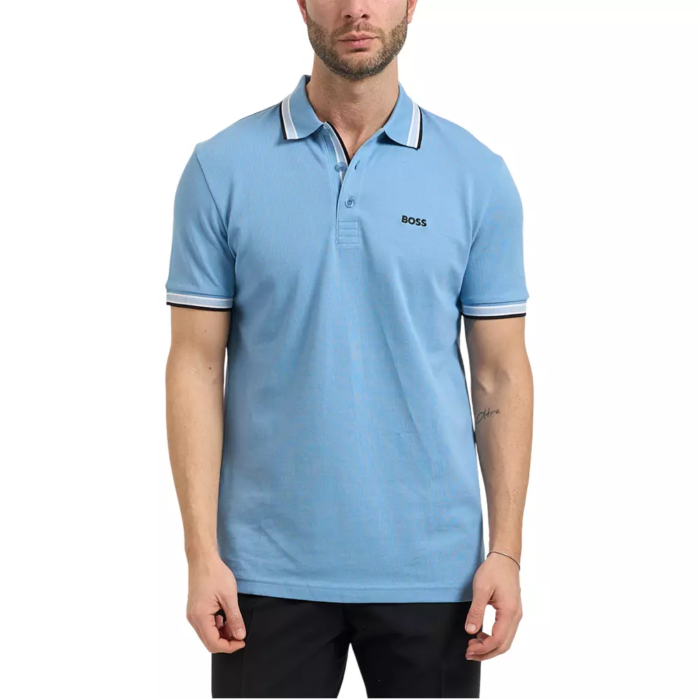 Style Paddy Contrast Logo Polo Shirt Sky Blue