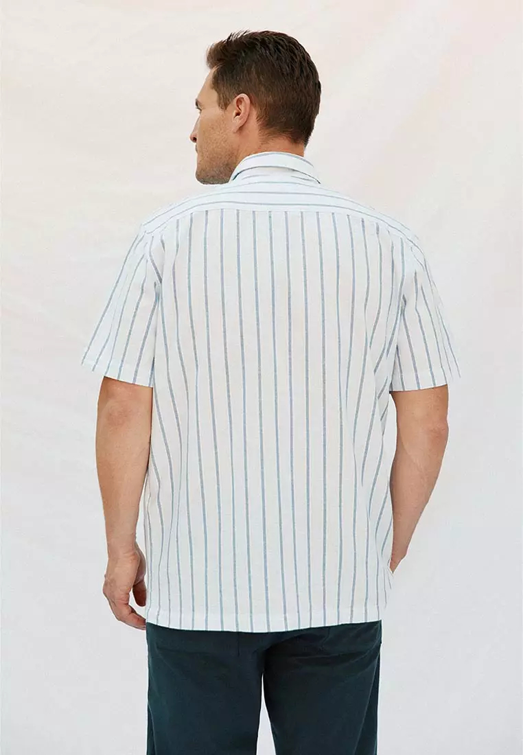 Striped Cotton Linen Short Sleeve Shirt