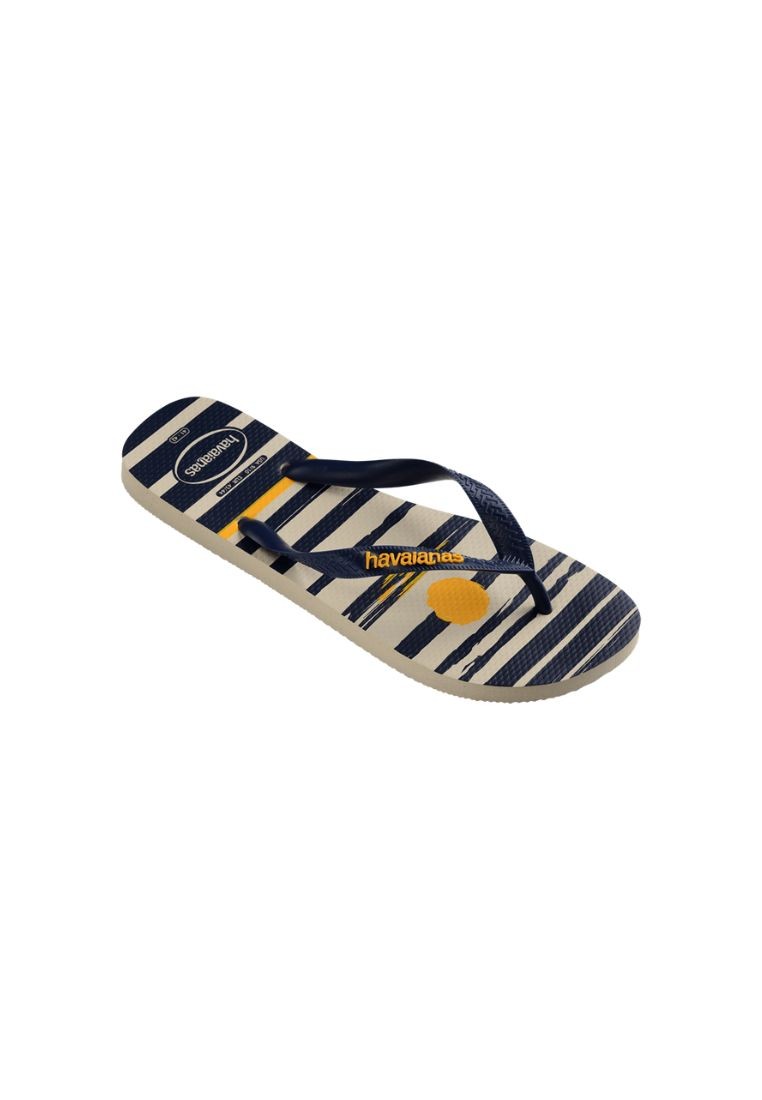 Men Top Nautical Flip Flops - Beige/Navy Blue