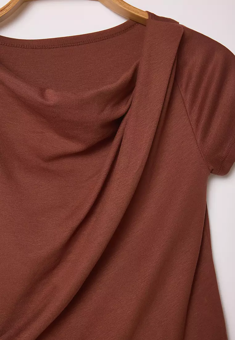 Brown Gather/Drape Detailed Fitted/Body Fitted Knitted Blouse TWOSS25BZ00278