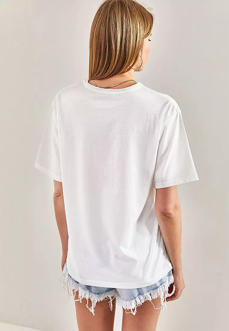 Star Pearl Stone Embroidered T-Shirt