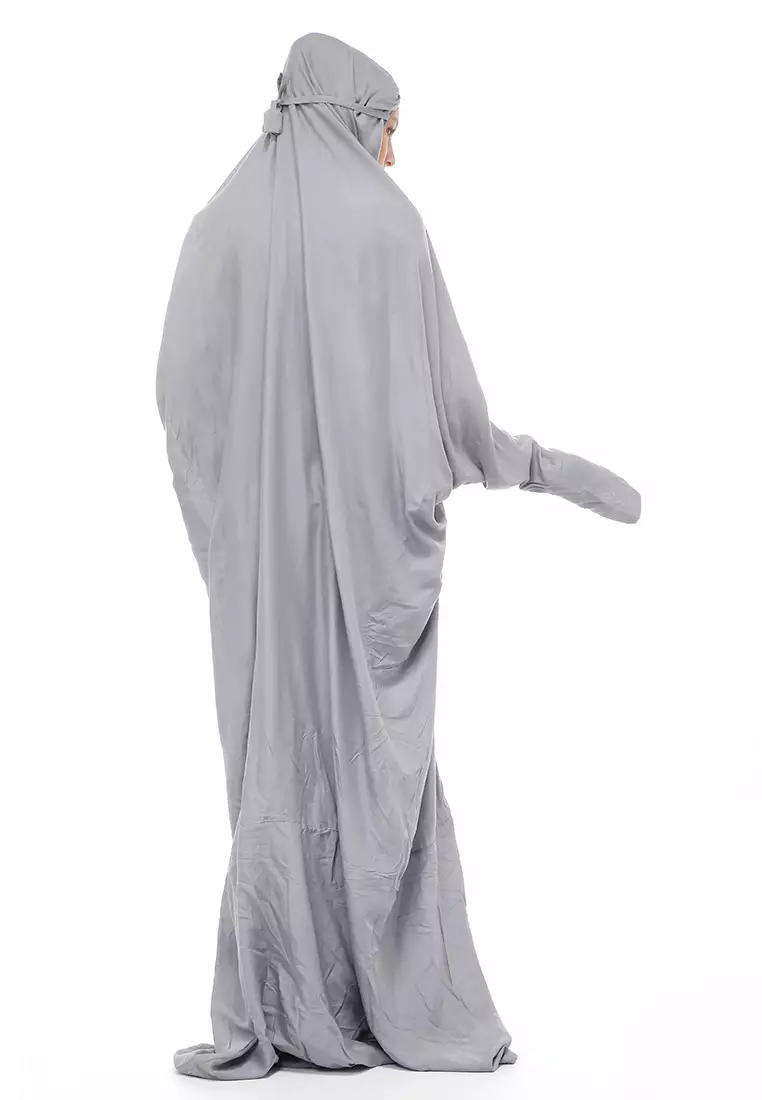 Karina Mukena Terusan Simple Muslimah Wanita Motif Polos Relaxed Fit - Abu Silver