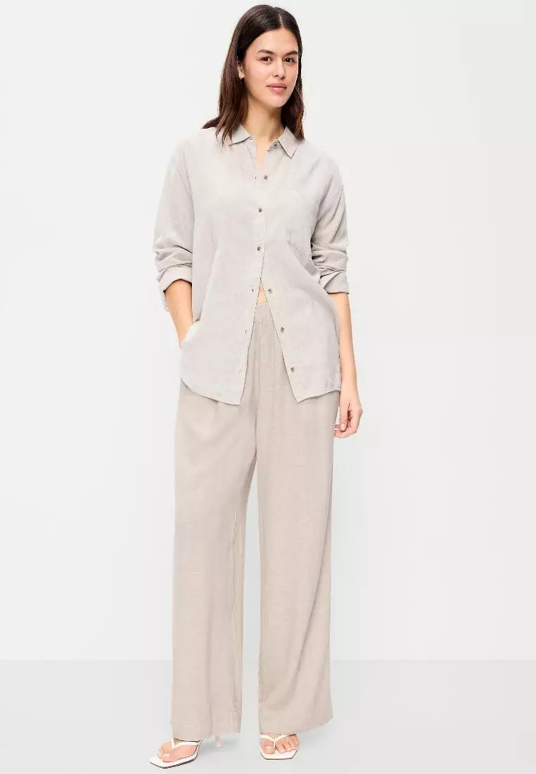 High-Waisted Linen-Blend Super Wide-Leg Pants